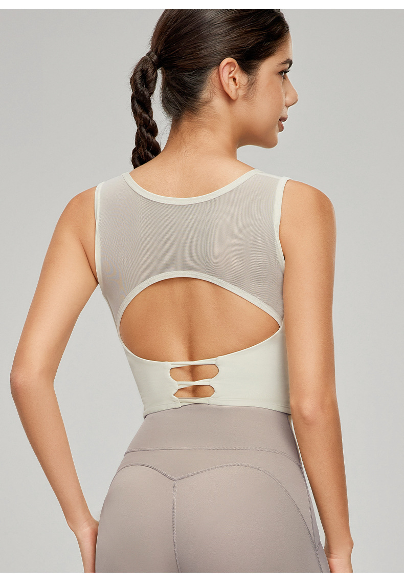 Mesh-Paneled Backless Yoga Tank Top DWB115122