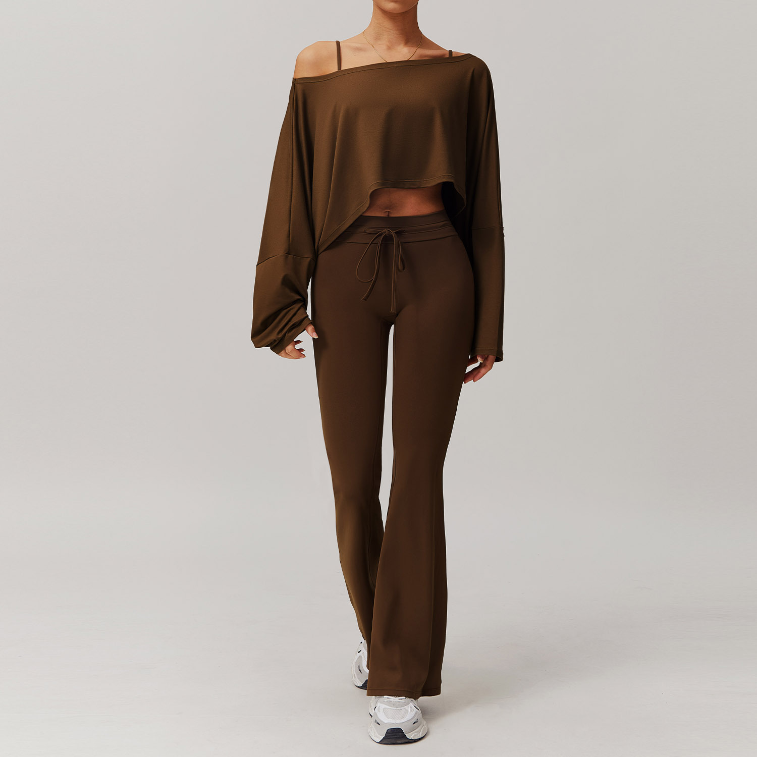 Off the shoulder Long-sleeve Yoga Set 5034