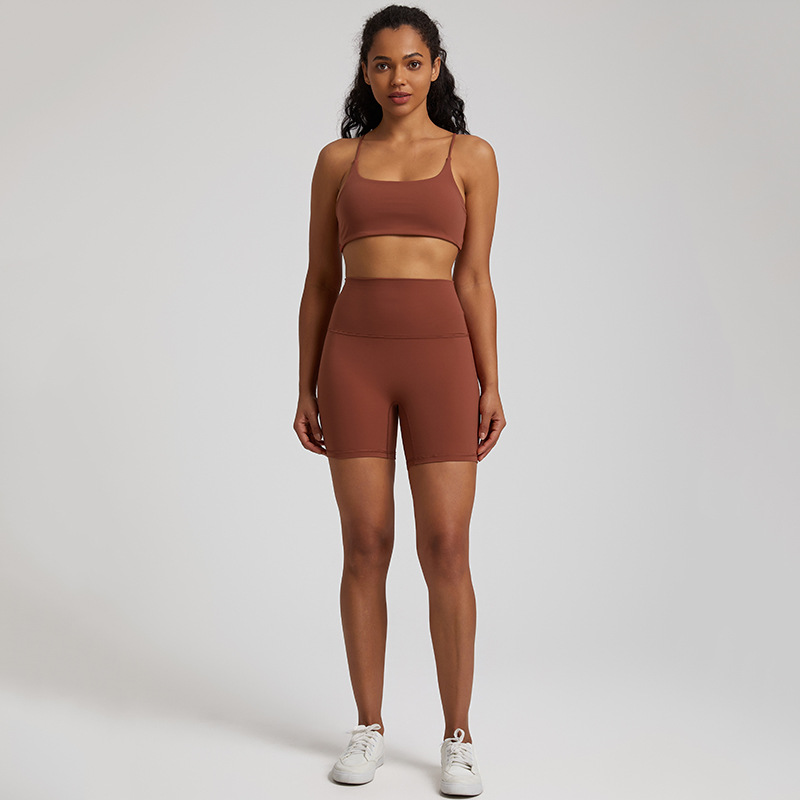 Cross Back Bra Breathable Compression Shorts Yoga Wear Set SKL-LQ7359
