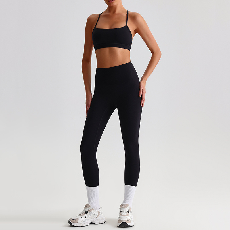Fitness Sports Leggings And Crossed Beautiful Bra With Pads Set SKL-LQ8639