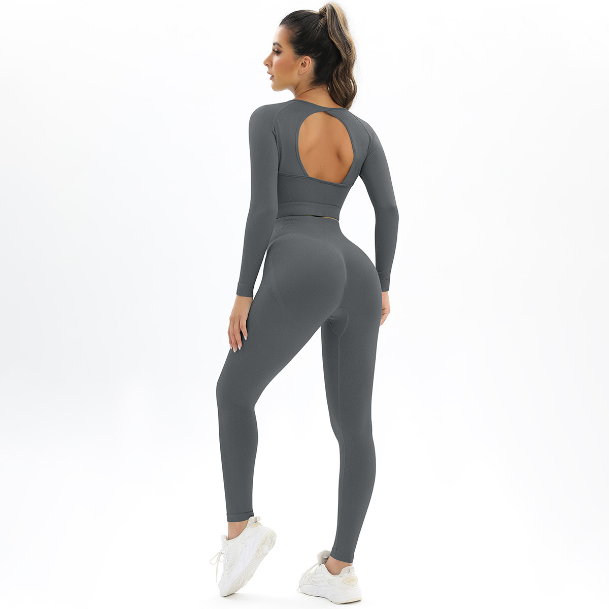  Cutout Yoga Wear Tight Pants Long-Sleeve Set 6603