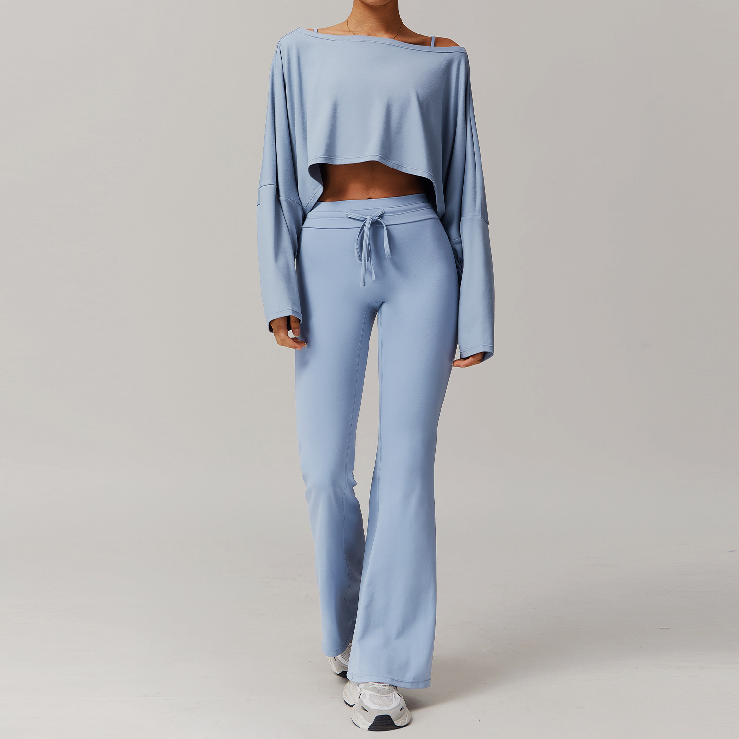 Off the shoulder Long-sleeve Yoga Set 5034