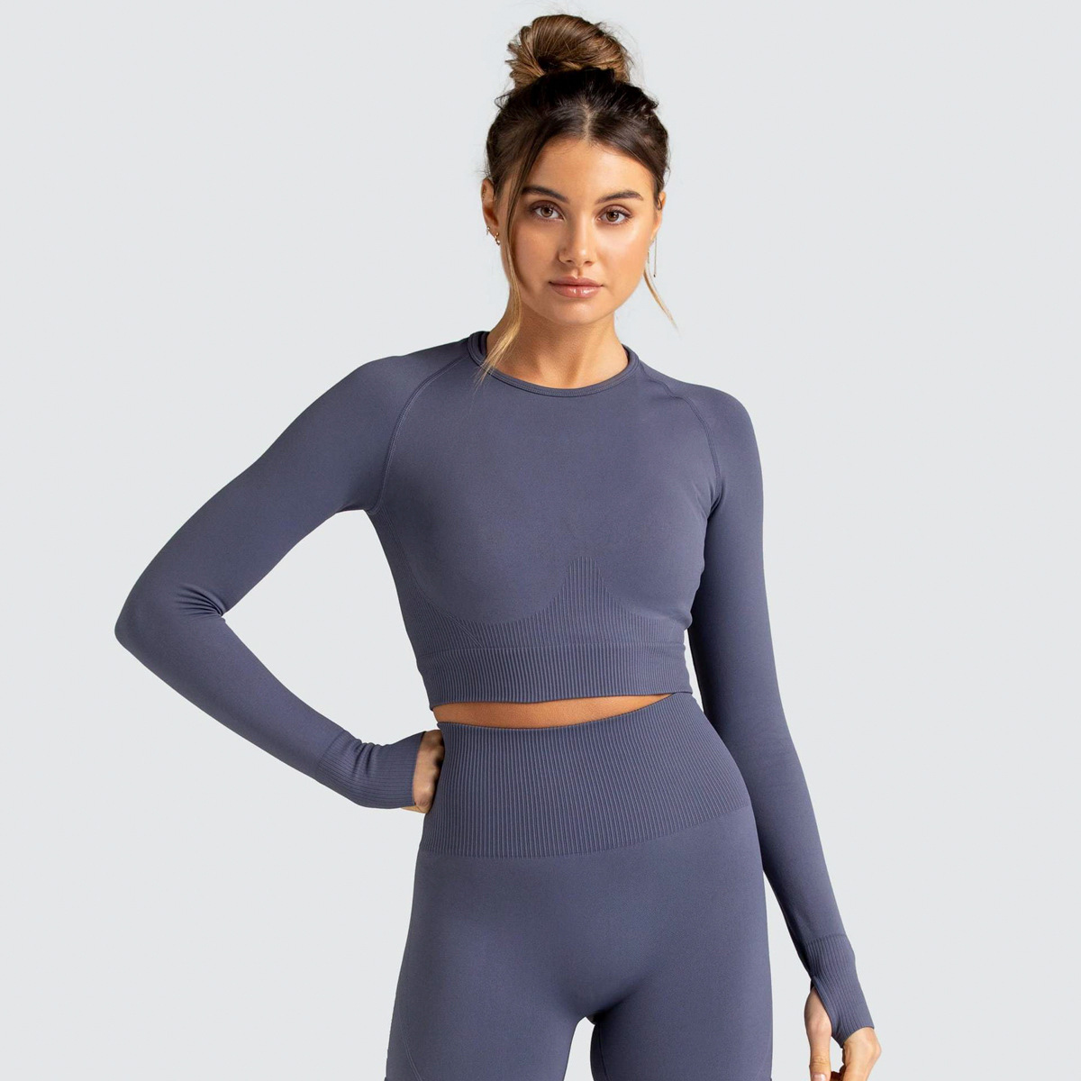 Solid-color Long-sleeved Yoga Clothes for Sports and Fitness 6095
