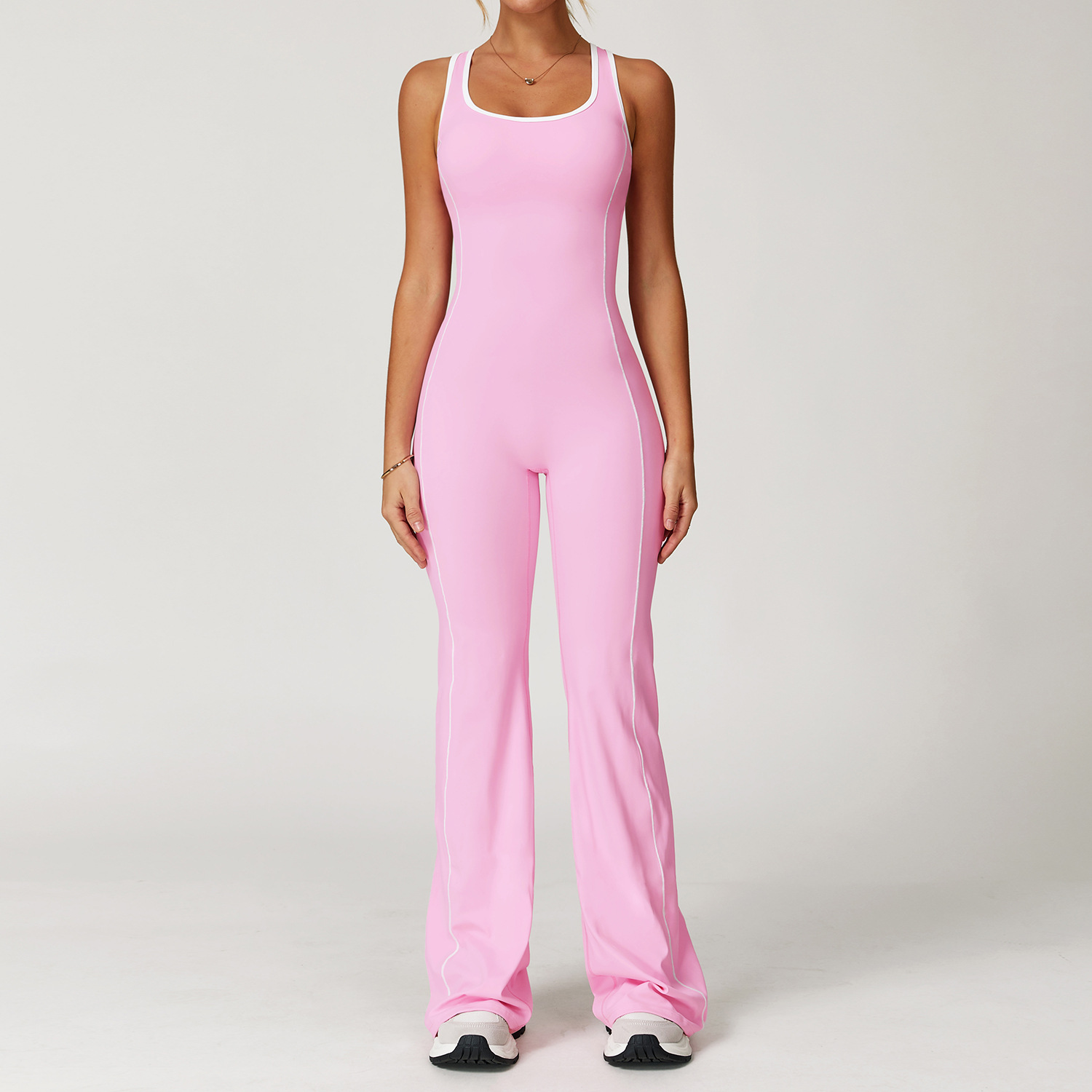 Soft Fabric Sculpted Backless Flare Jumpsuit 5009