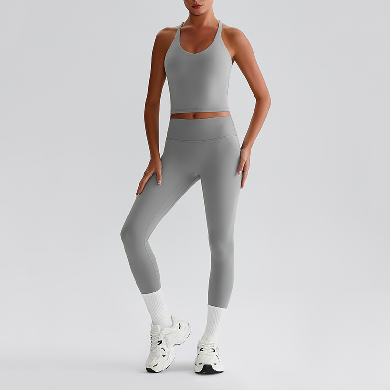 Women's Plus-size Tight Sports Leggings And Bra With Padded Outdoor Running And Fitness Wear Two-piece set SKL-LQ0128