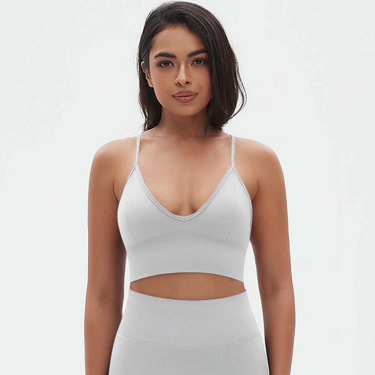 Solid Color V-neck Halter Bra Sports Top 6666