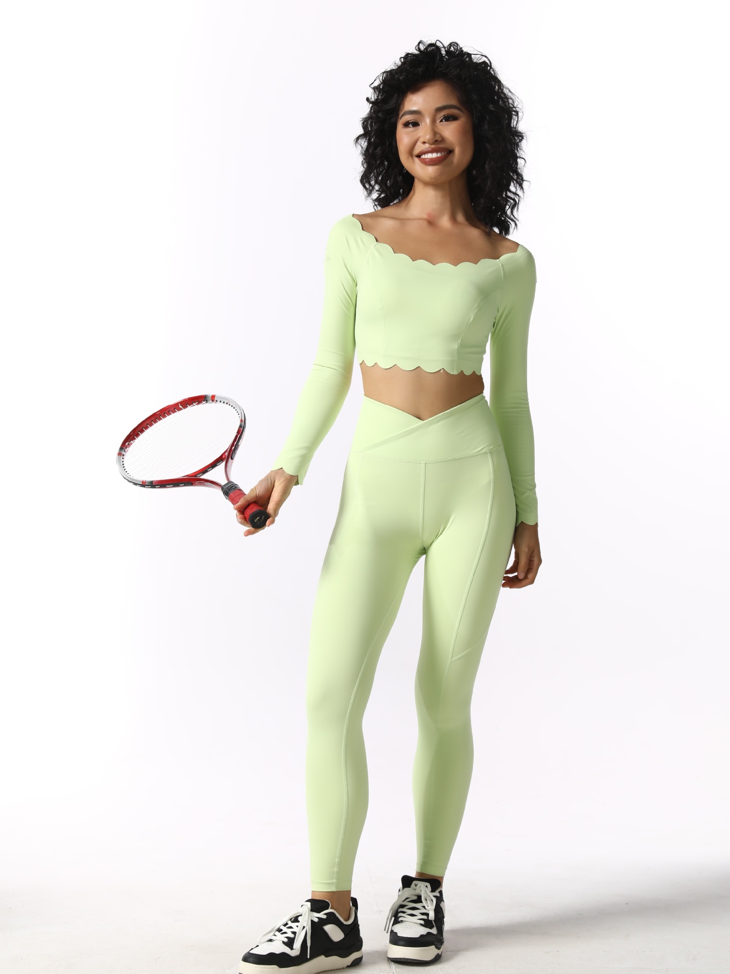Lace Long-Sleeved Yoga Training Pilates Running Fitness Two-Piece Set SKL-FNK8808