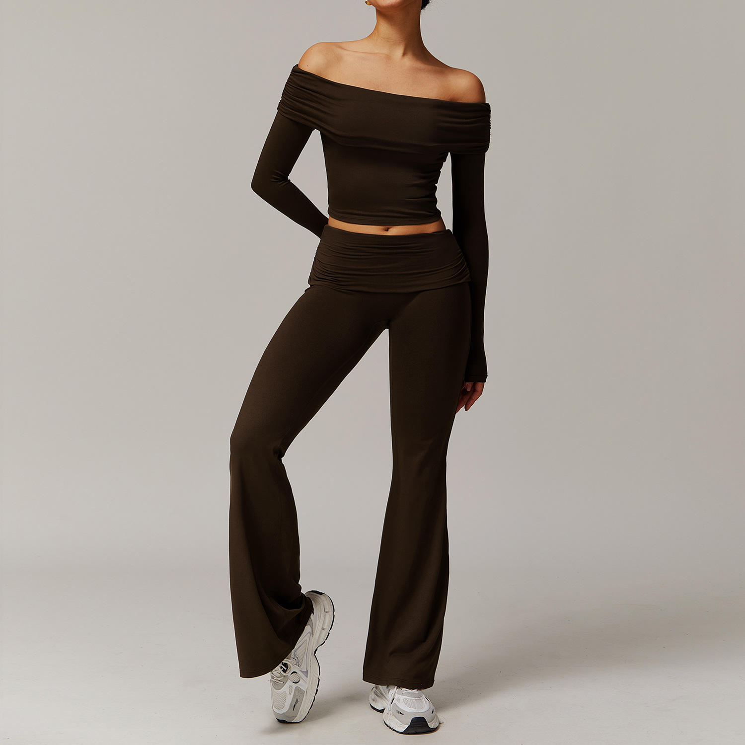 Off-the-shoulder Long-sleeve Yoga Set 9152