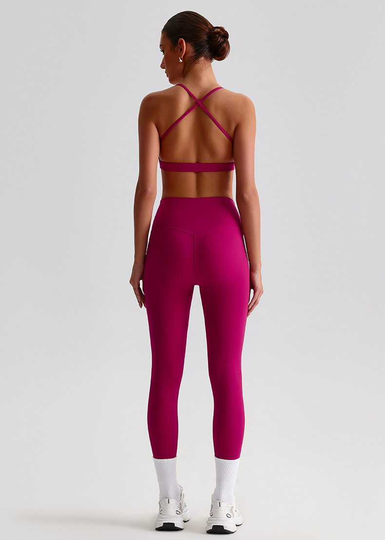 Fitness Sports Leggings And Crossed Beautiful Bra With Pads Set SKL-LQ8639