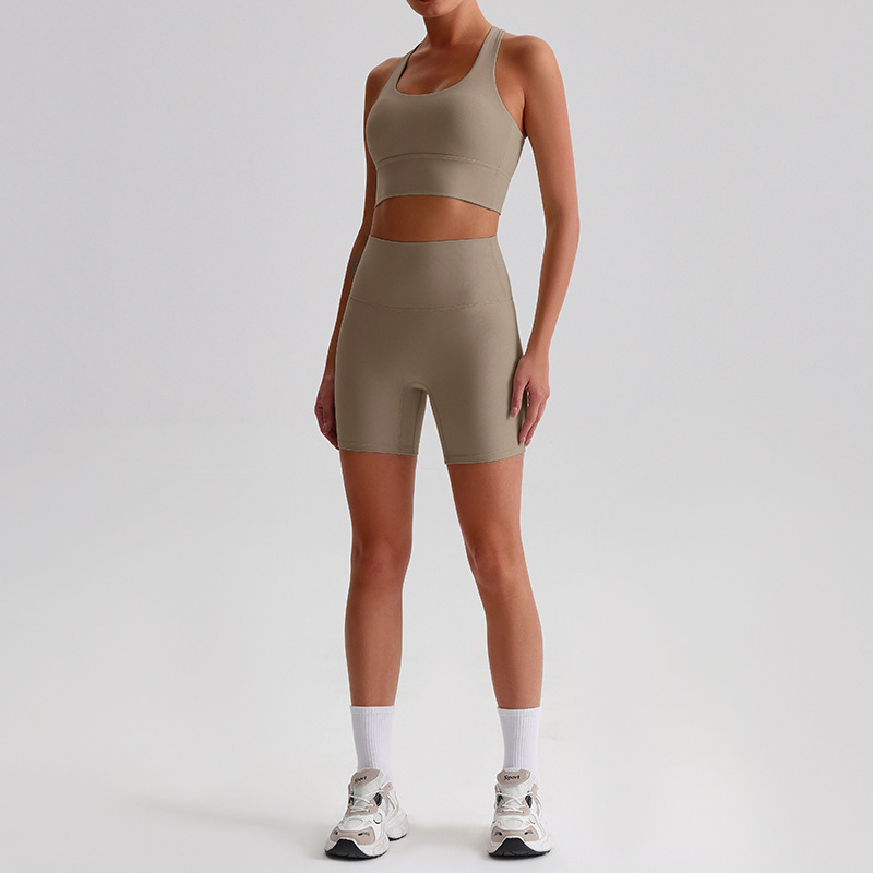 Tight Sports Suit Nude Shorts And Yoga Bra With Pads Set SKL-LQ0197
