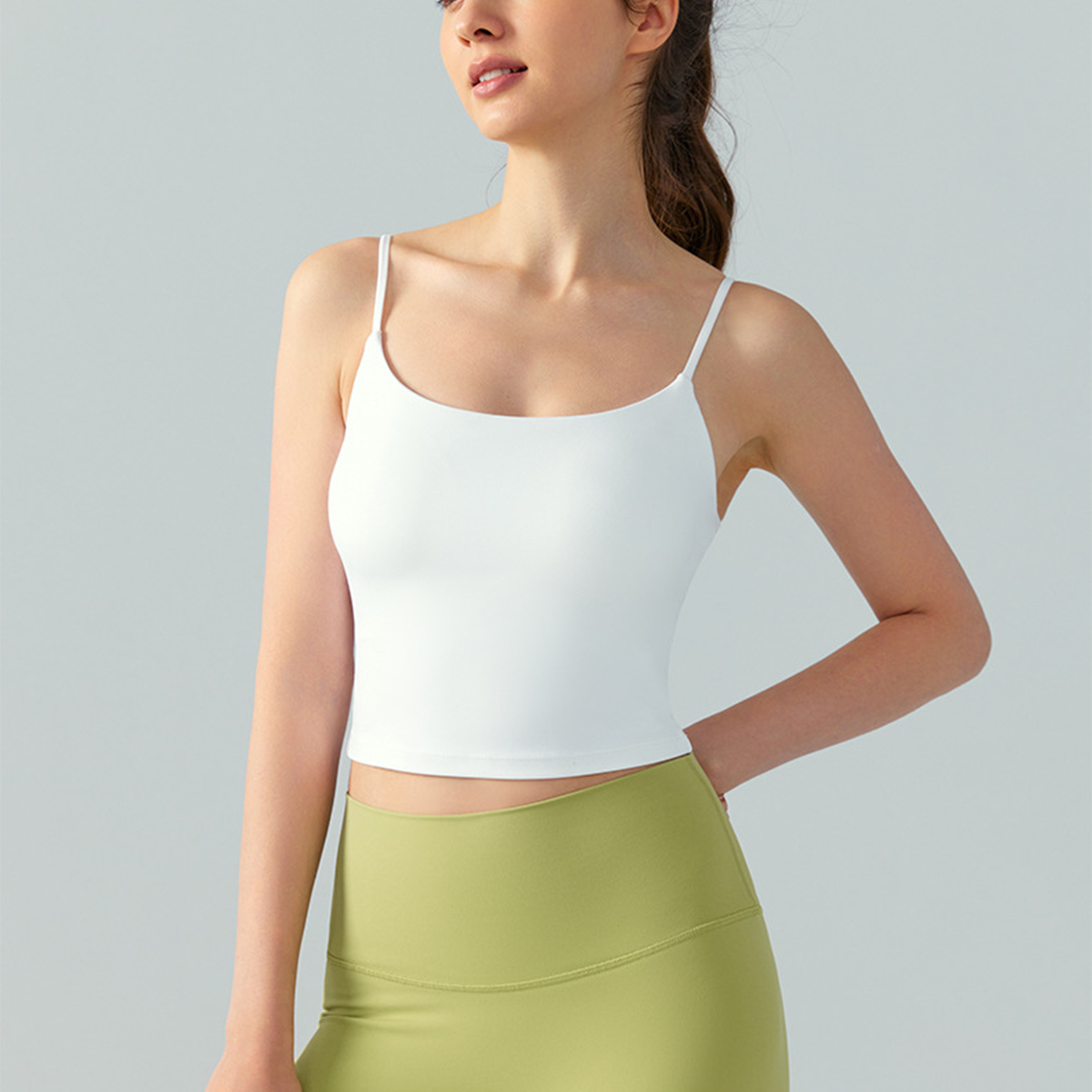 Solid Color U-Neck Yoga Bra with Semi-Fixed Cups  DSB745