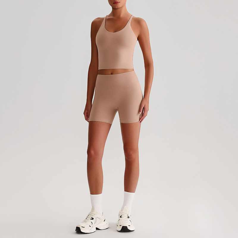  Solid-color Nude Tight Shorts Set With Beautiful Back Bra SKL-LQ0328