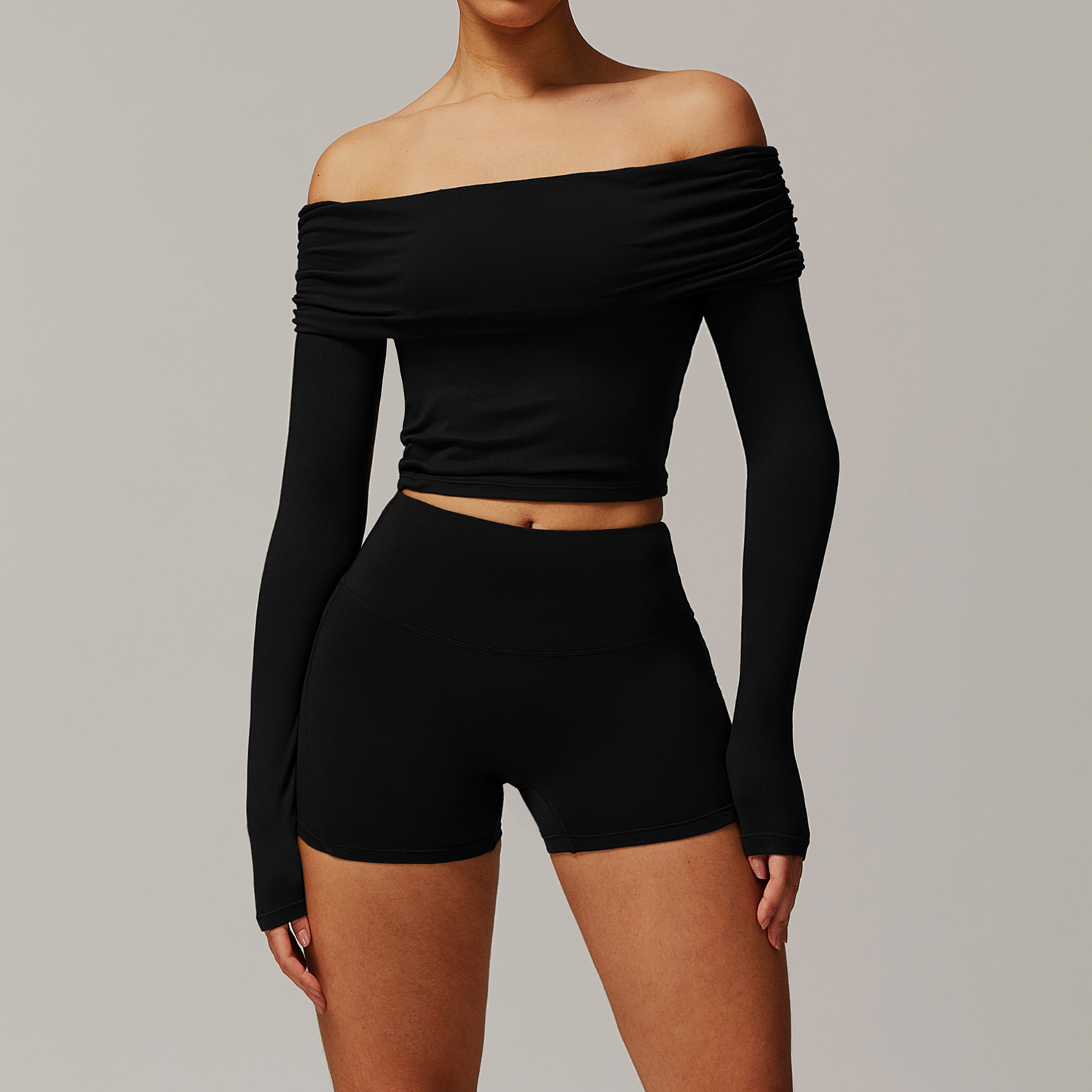 Off-the-shoulder Long-sleeve Yoga Set 9152