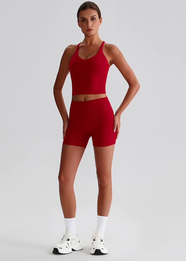  Solid-color Nude Tight Shorts Set With Beautiful Back Bra SKL-LQ0328