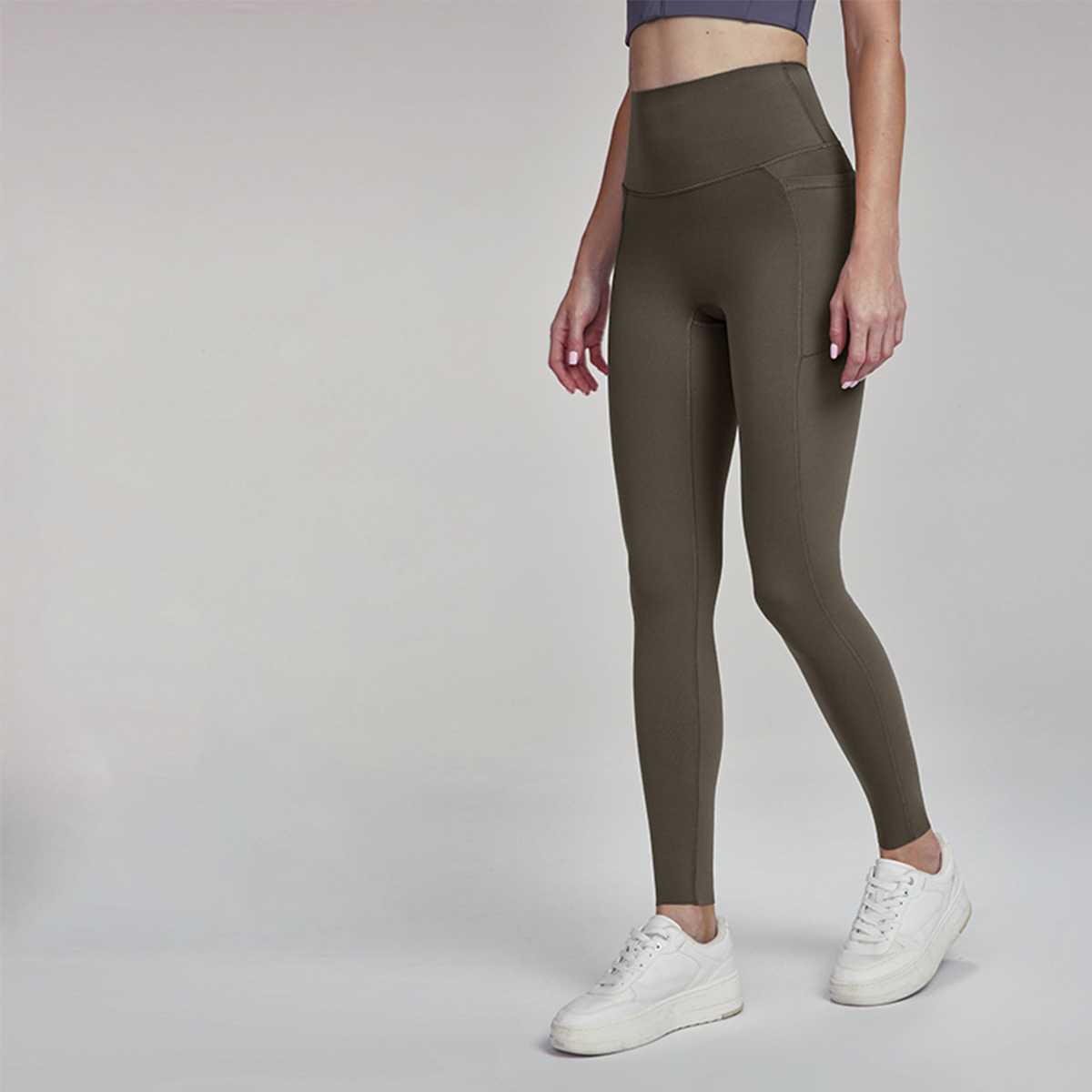 Side Pocket & Custom Hem High-Rise Yoga Pants  DWUS124019