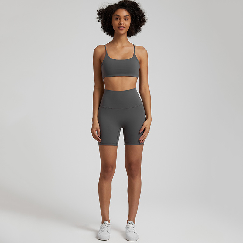 Cross Back Bra Breathable Compression Shorts Yoga Wear Set SKL-LQ7359