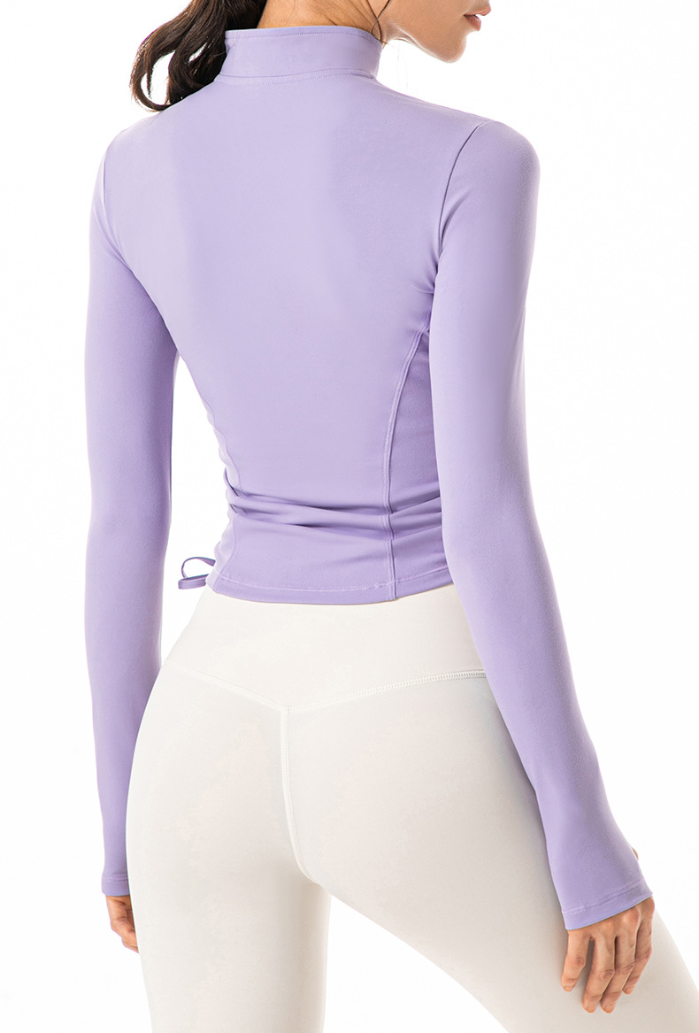 Stand Collar Zip-Up Yoga Jacket with Drawstring Waist Cinching DS158