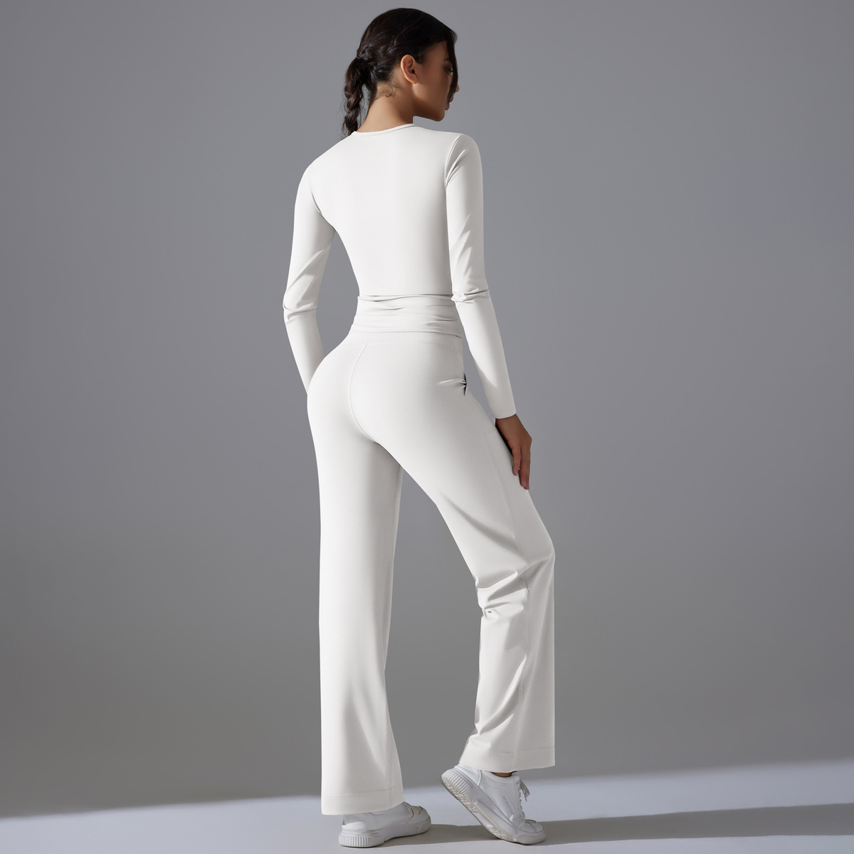  High-Waisted Hip-Lifting Drawstring Wide-Leg Pants Set 6662