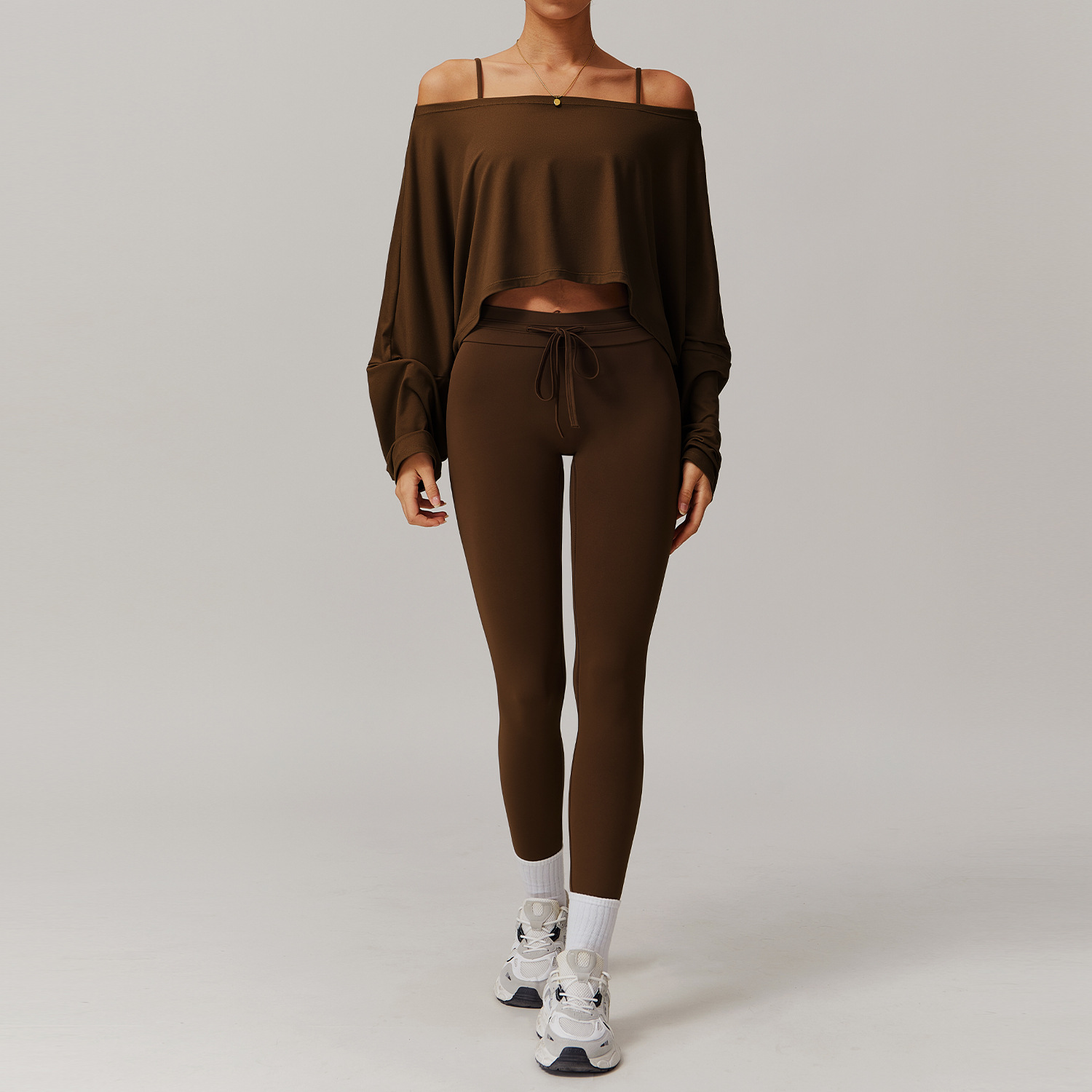Off the shoulder Long-sleeve Yoga Set 5034