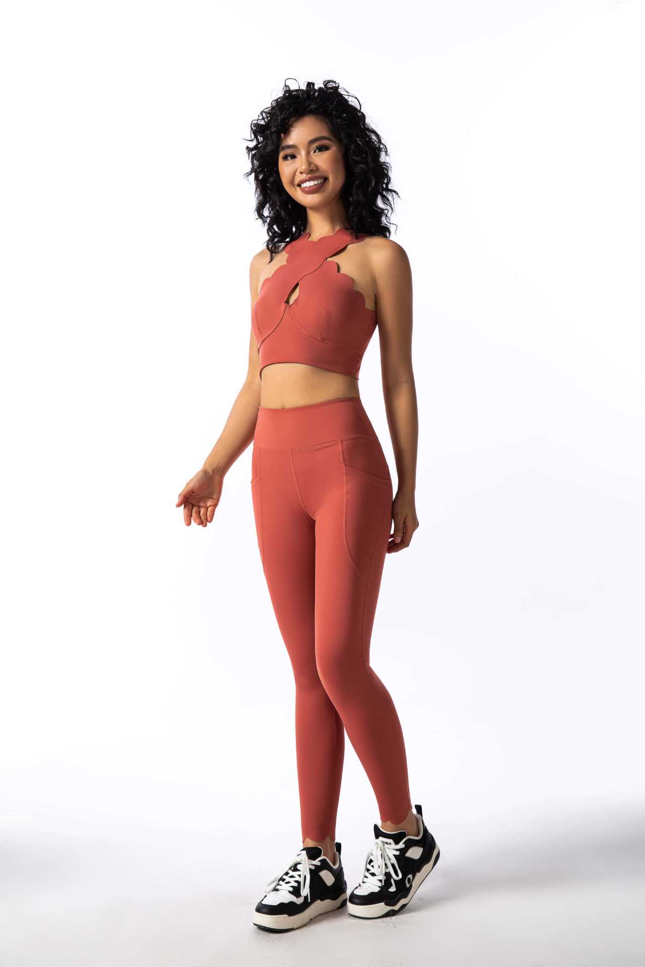 Flat-Waist Lace Hem Yoga Pants for Fitness and Pilates SKL-FNK202411