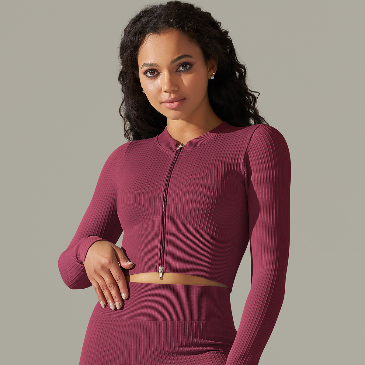 Long-Sleeve Sports Top Zippered Shapewear Fitness Wear 9310long sleeve