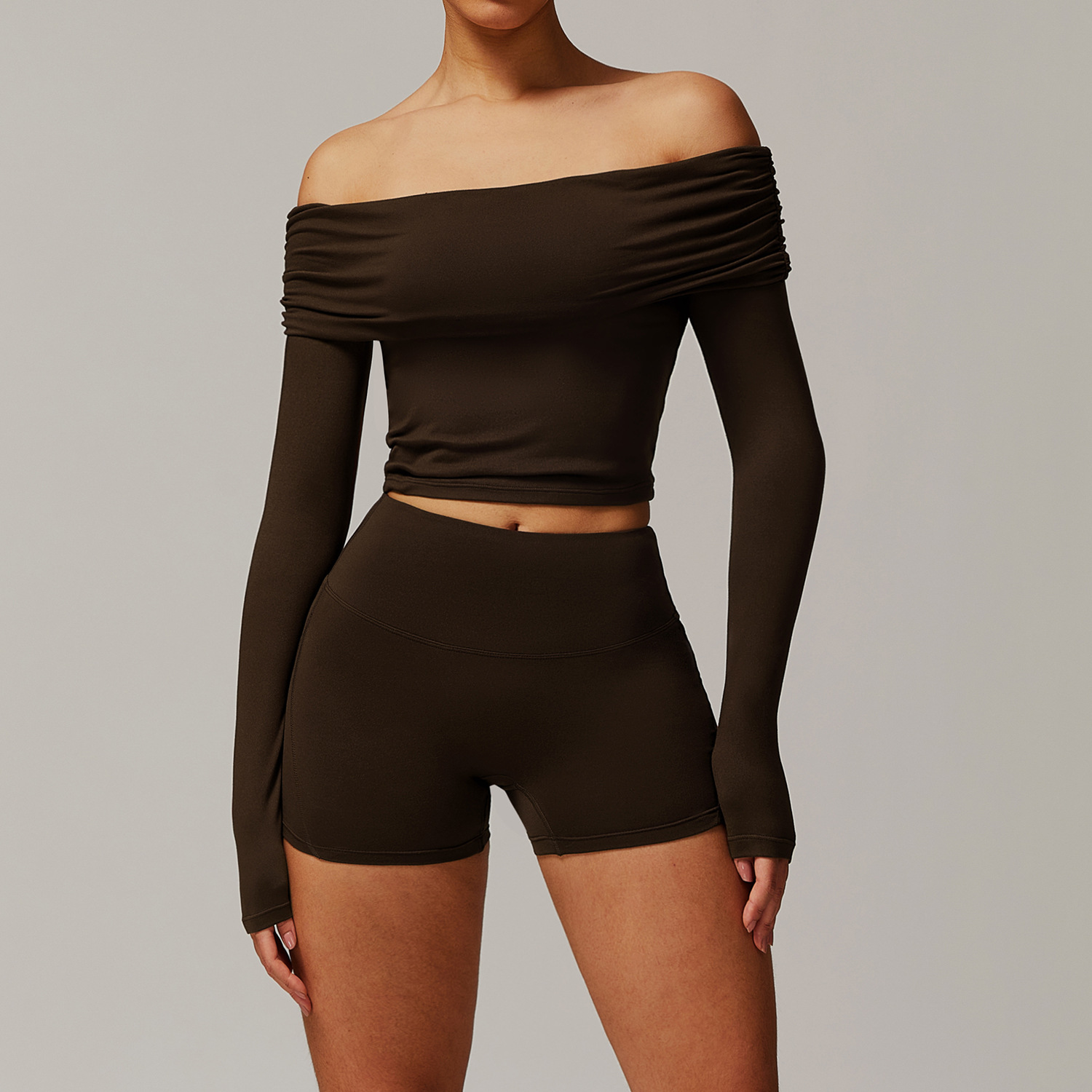 Off-the-shoulder Long-sleeve Yoga Set 9152