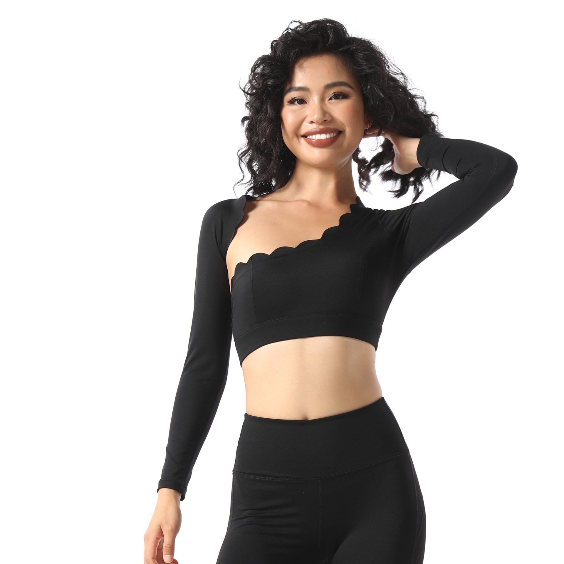  Asymmetric Long-Sleeved Yoga Top for Pilates Training and Fitness SKL-FNK8809