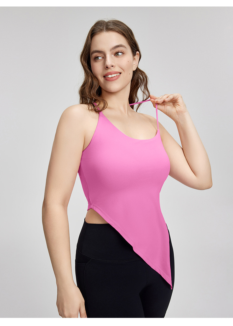 Asymmetric-Neck Split Hem Plus-Size Yoga Sling Top DWU215153