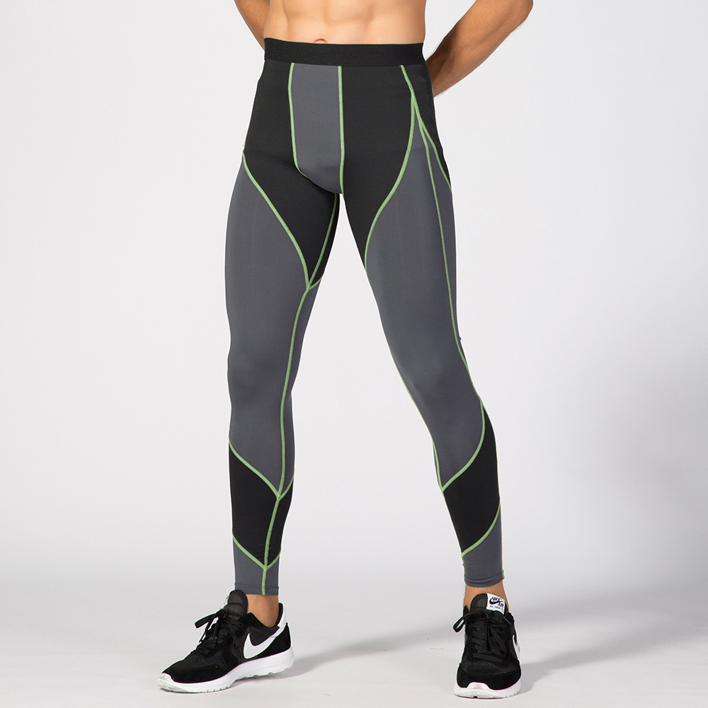 Men's High Elastic Contrast Color Block Fitness Pants 4030