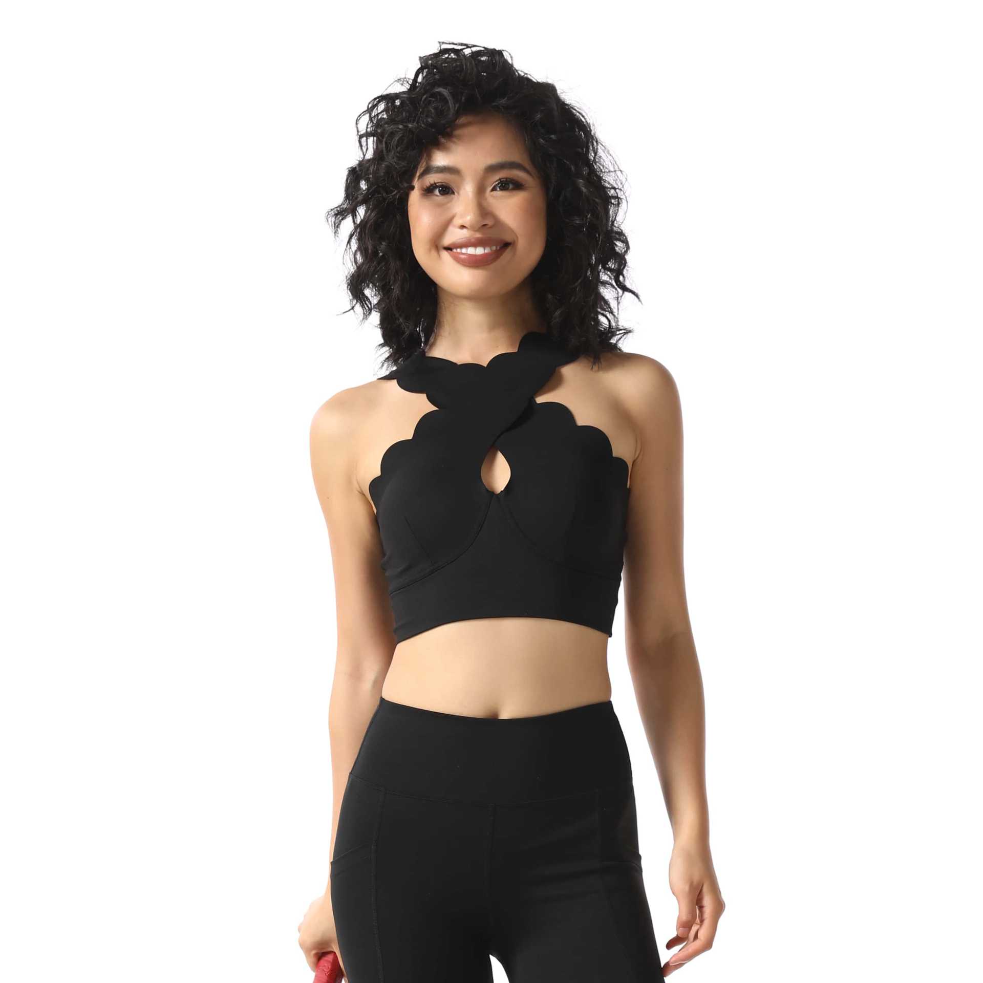 Lace Crossed Short Yoga Tank Top with Open Back and Hollow Out Design SKL-FNK202411