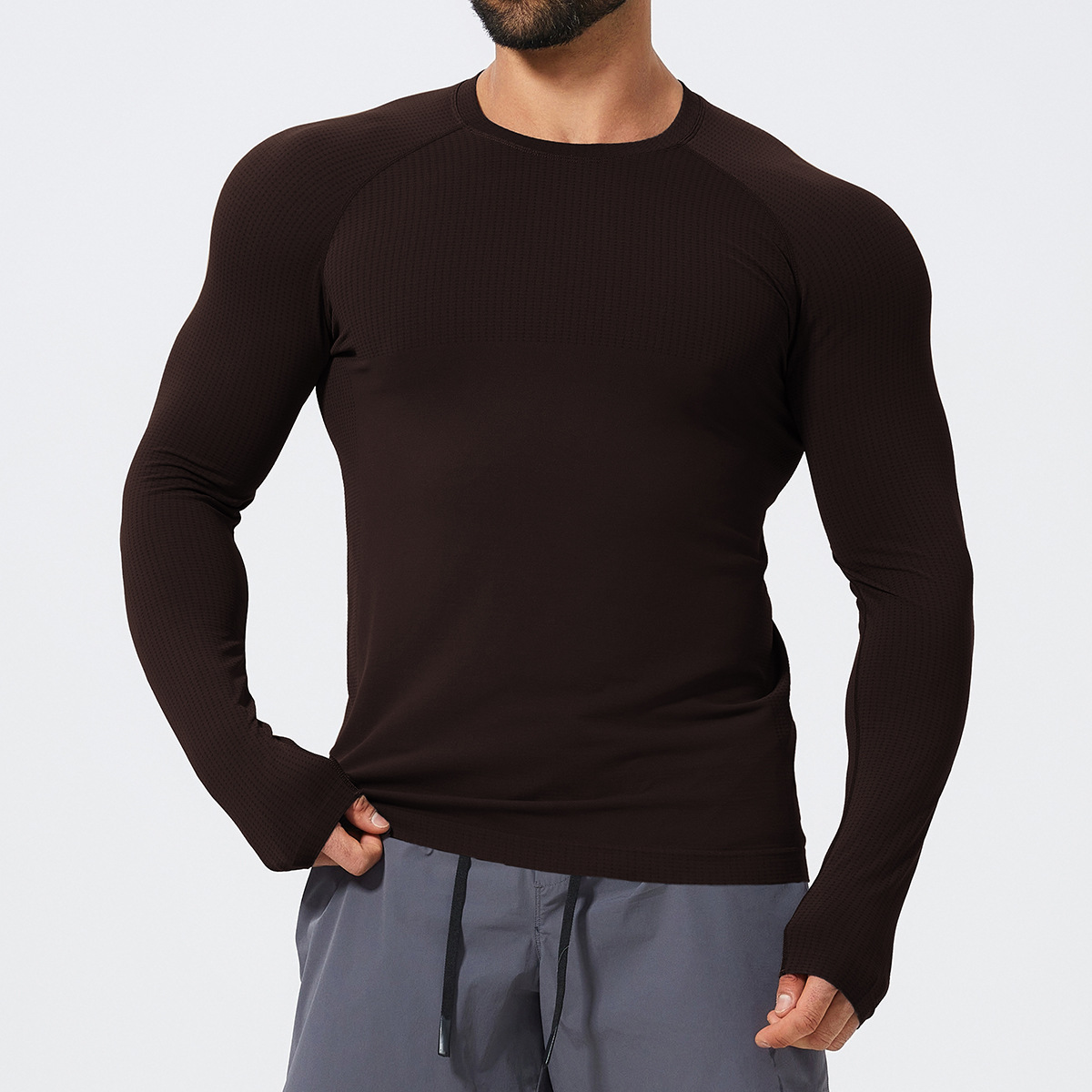 Slim Fit Men's Seamless Long Sleeve Tops 1058-3