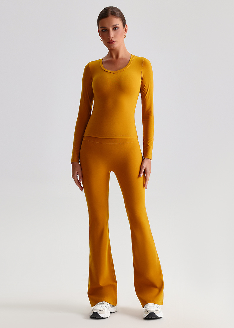 Yoga Suit For Women Casual Hip-lifting Flared Pants And Tight-fitting Nude Short-sleeved shirt SKL-LQ8999