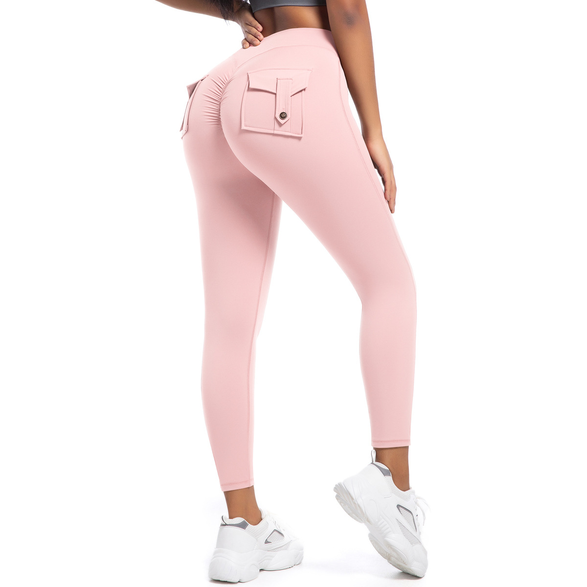 Workwear Pocket High-waisted Hip-lifting Tight Yoga Pants 6678