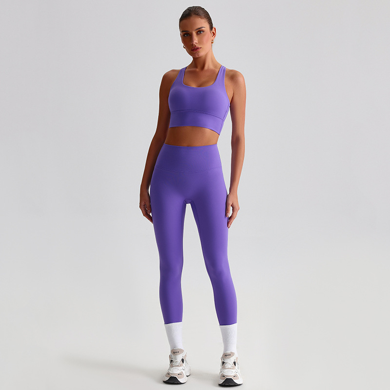 Fitness Sports Leggings And Crossed Beautiful Bra With Pads Set SKL-LQ8697