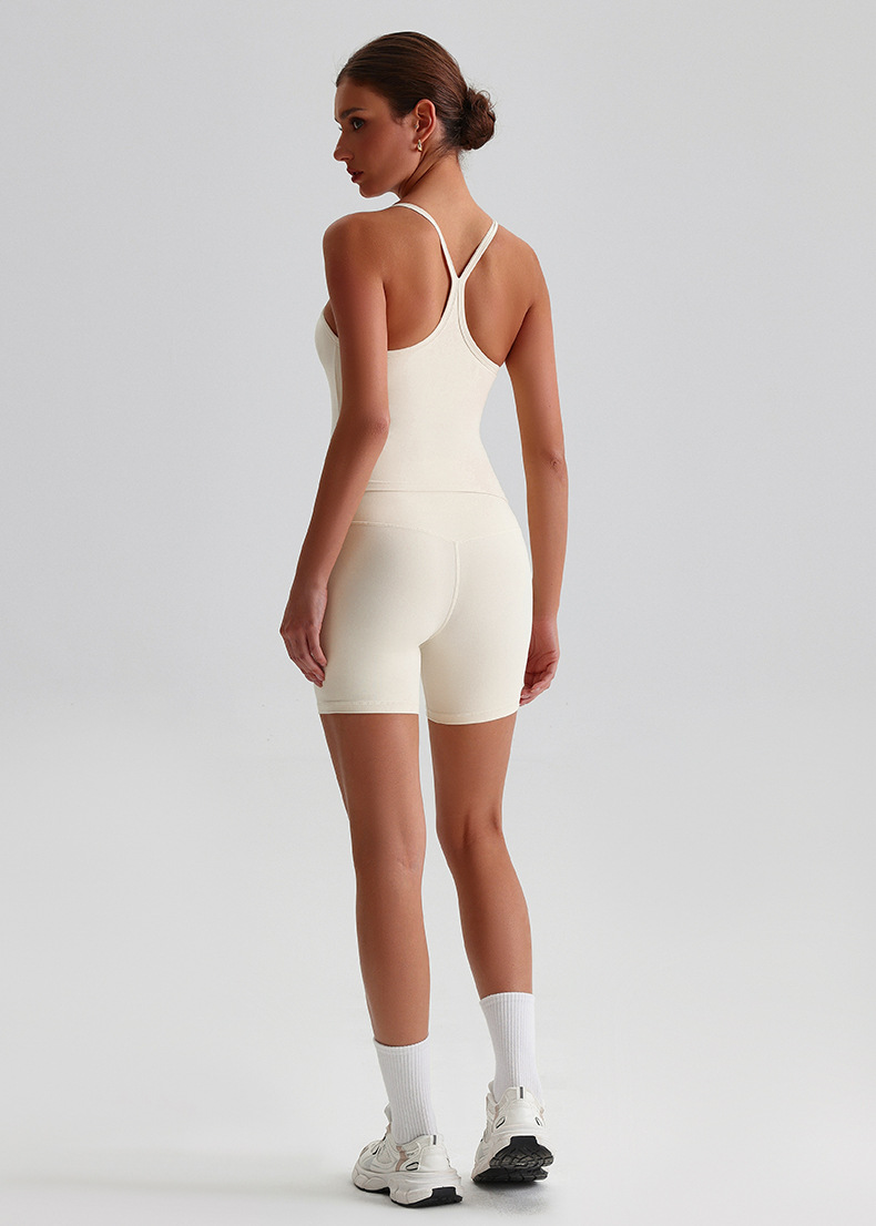 Women's Set  High-waisted Peach-hip Fitness Yoga Shorts With Halter Top SKL-LQ0159