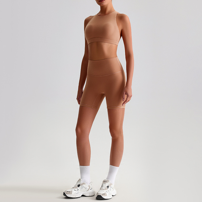  Solid-color Nude Tight Shorts Set With Beautiful Back Bra SKL-LQ0198
