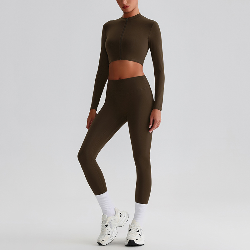 Flare Leggings And Knot Long - Sleeve Yoga Bra Set SKL-LQ0122
