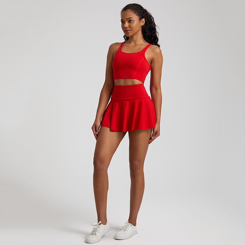 Sports Tennis Skirt Prevent Exposure Nude Yoga Short Skirt Set SKL-LQ7731