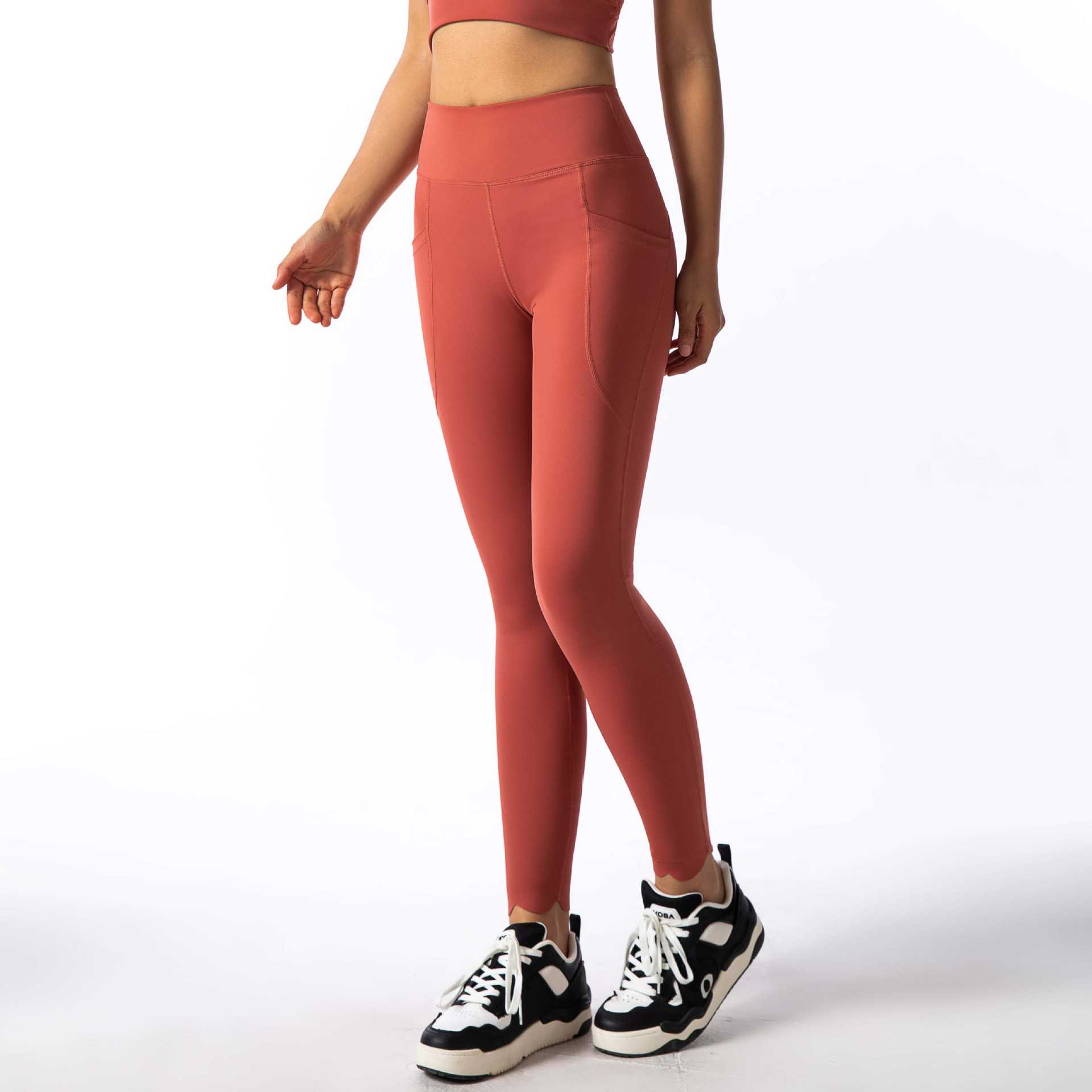 Flat-Waist Lace Hem Yoga Pants for Fitness and Pilates SKL-FNK202411