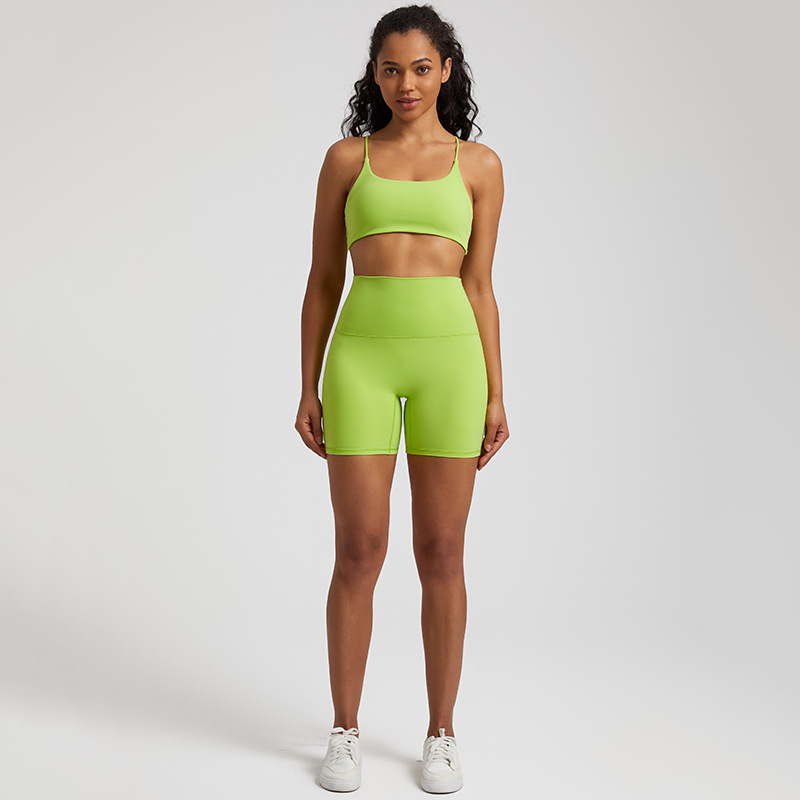 Cross Back Bra Breathable Compression Shorts Yoga Wear Set SKL-LQ7359