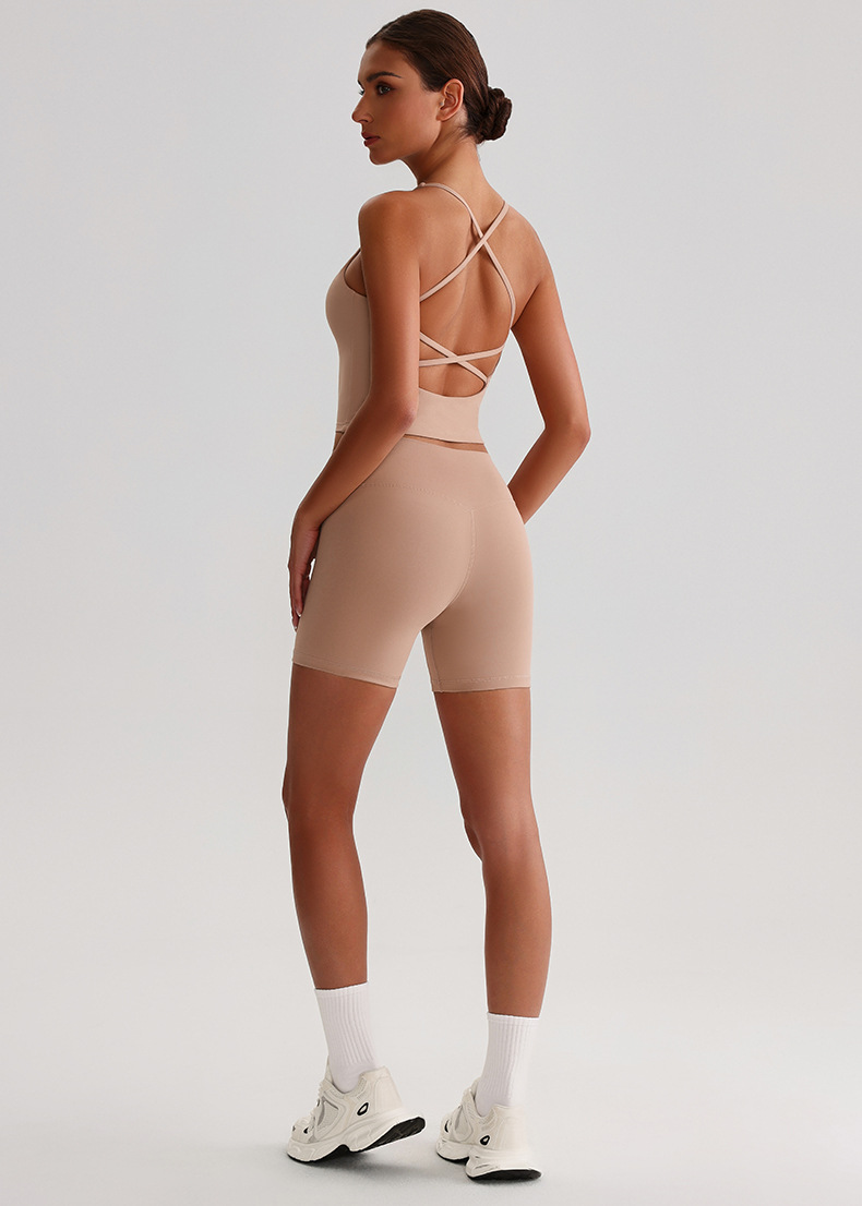  Solid-color Nude Tight Shorts Set With Beautiful Back Bra SKL-LQ0328