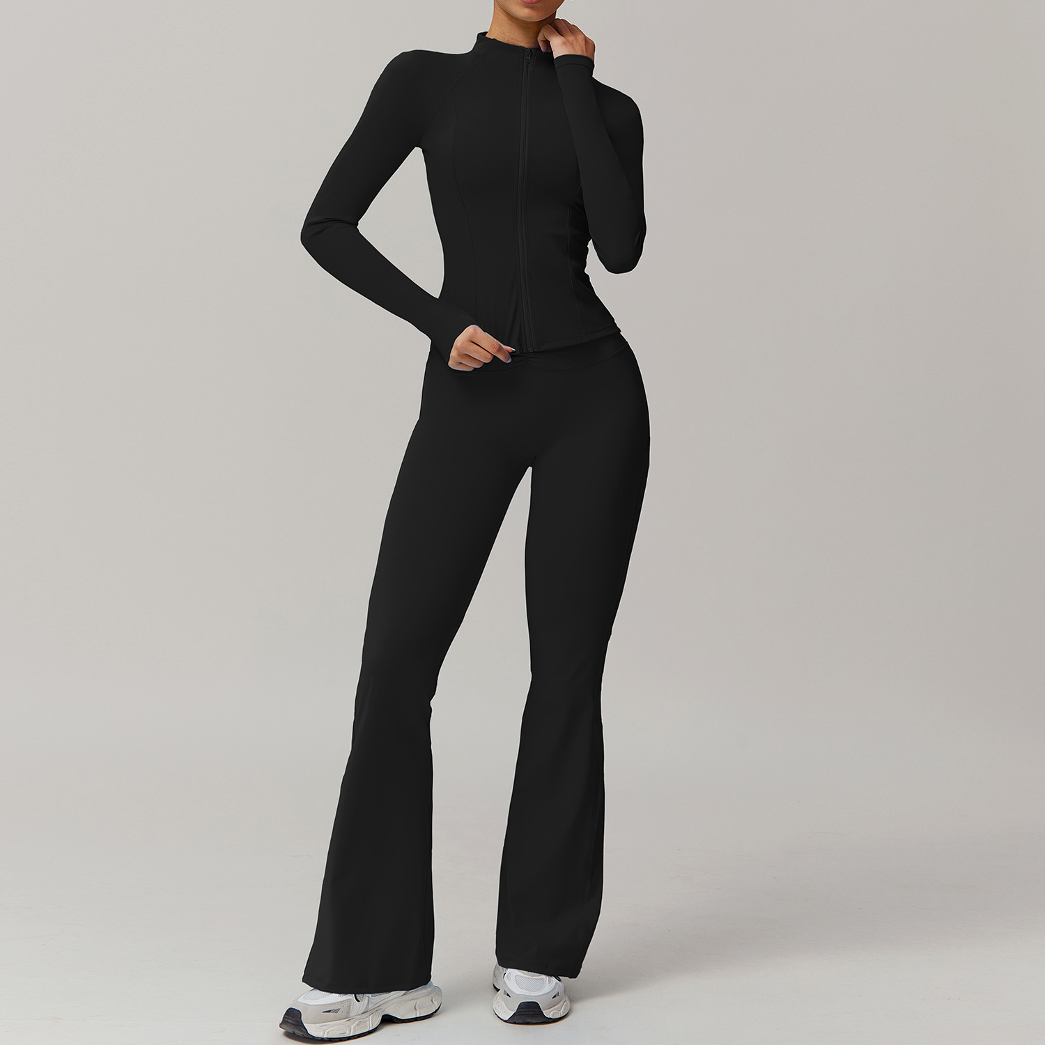 Soft Fabric Twist Pleats Flare Yoga Outerwear Sets 9141