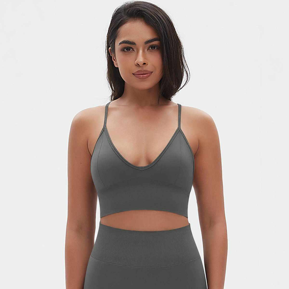 Solid Color V-neck Halter Bra Sports Top 6666