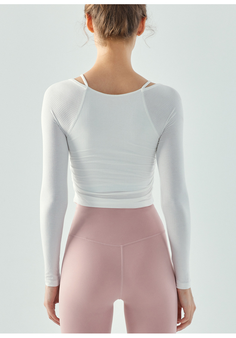 Square Neck Side-Pleated Yoga Long-Sleeve Top  DSL651