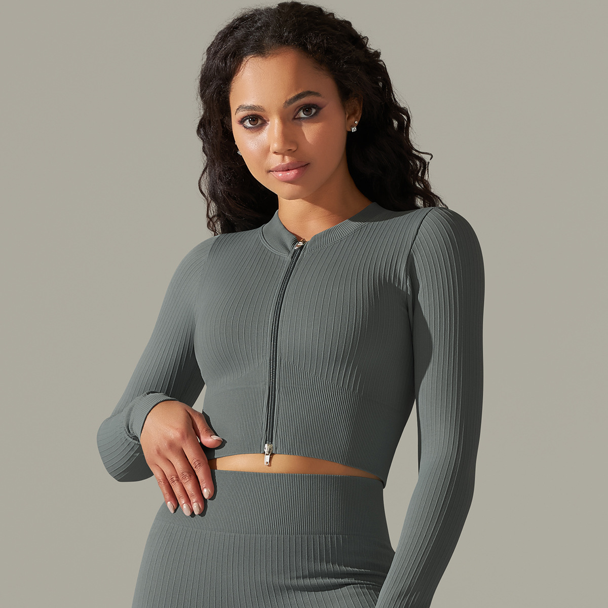 Long-Sleeve Sports Top Zippered Shapewear Fitness Wear 9310long sleeve