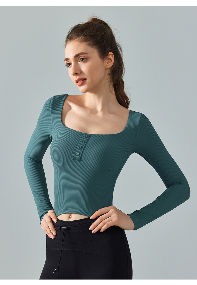 Slimming Yoga Long-Sleeve Top with Built-in Chest Pads DWTS124102