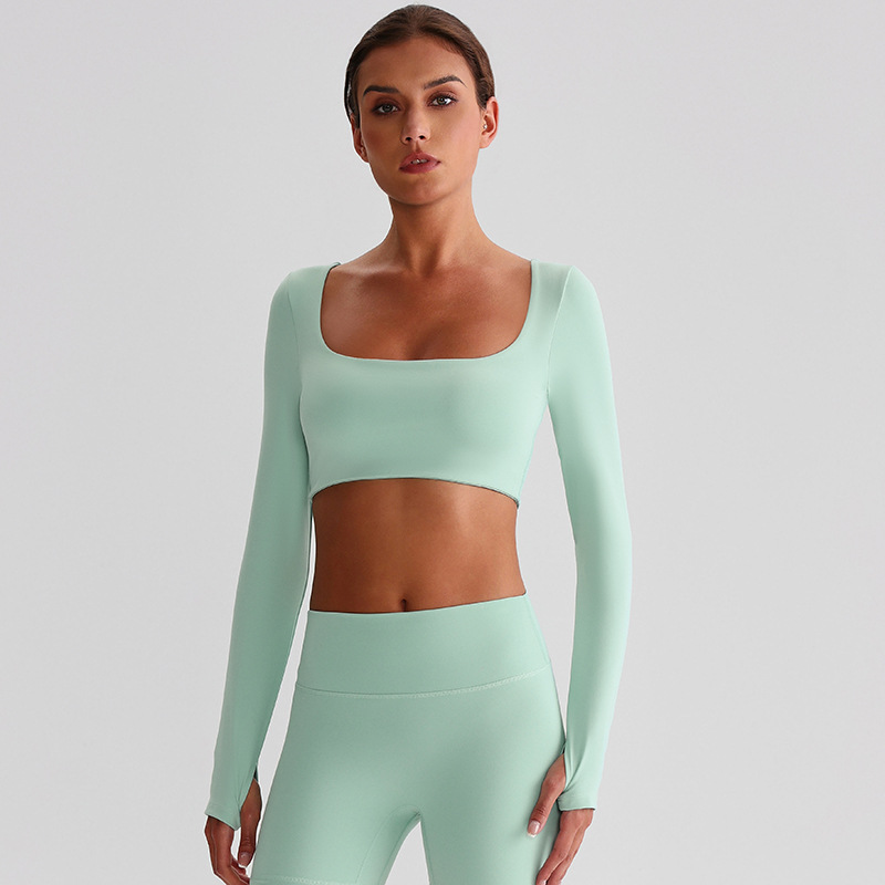 Fitness Long-sleeved Sports Bras With Chest Pads And Square Collars SKL-LQ8026