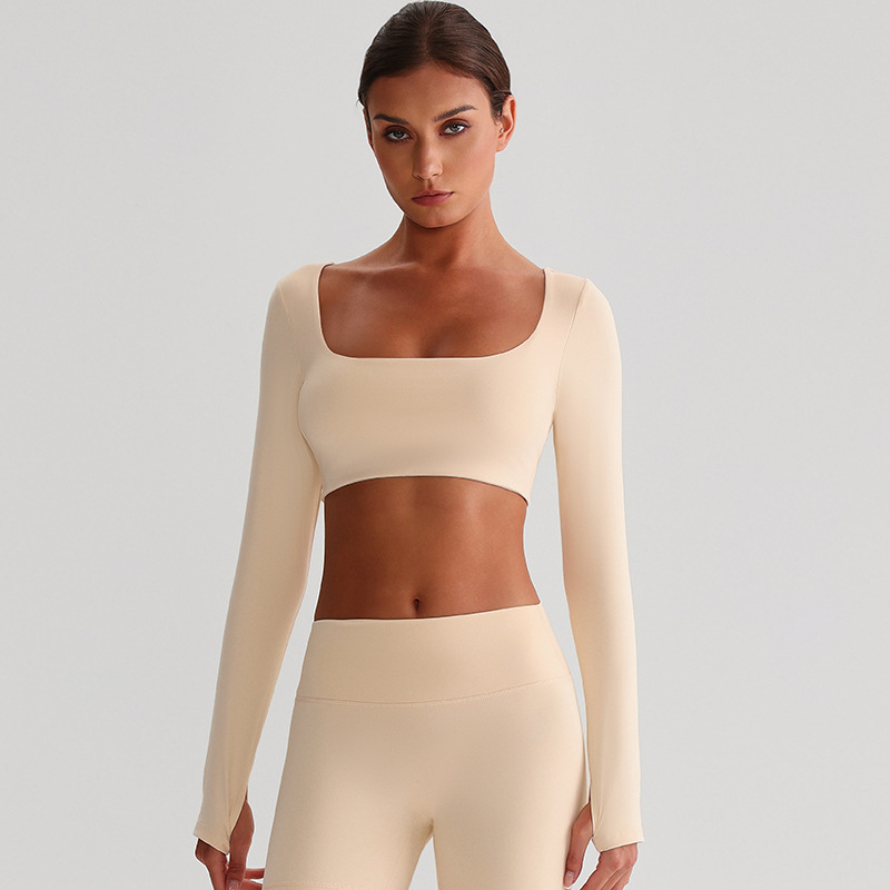 Fitness Long-sleeved Sports Bras With Chest Pads And Square Collars SKL-LQ8026