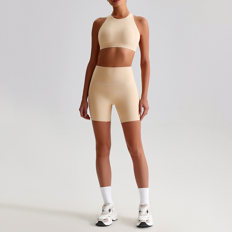 Solid-color Nude Tight Shorts Set With Beautiful Back Bra SKL-LQ0198