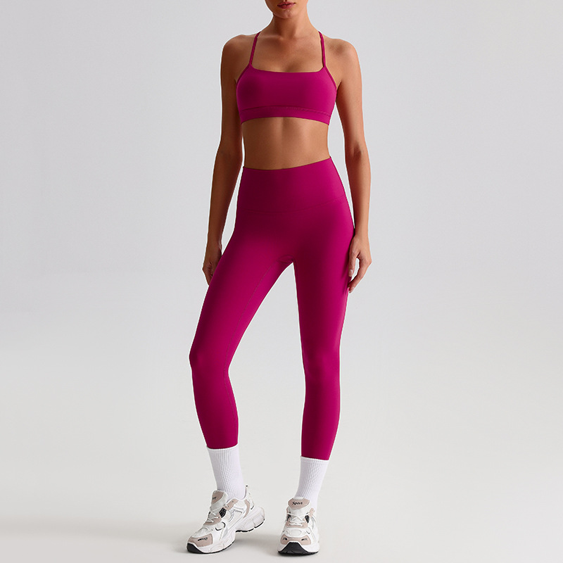 Fitness Sports Leggings And Crossed Beautiful Bra With Pads Set SKL-LQ8639